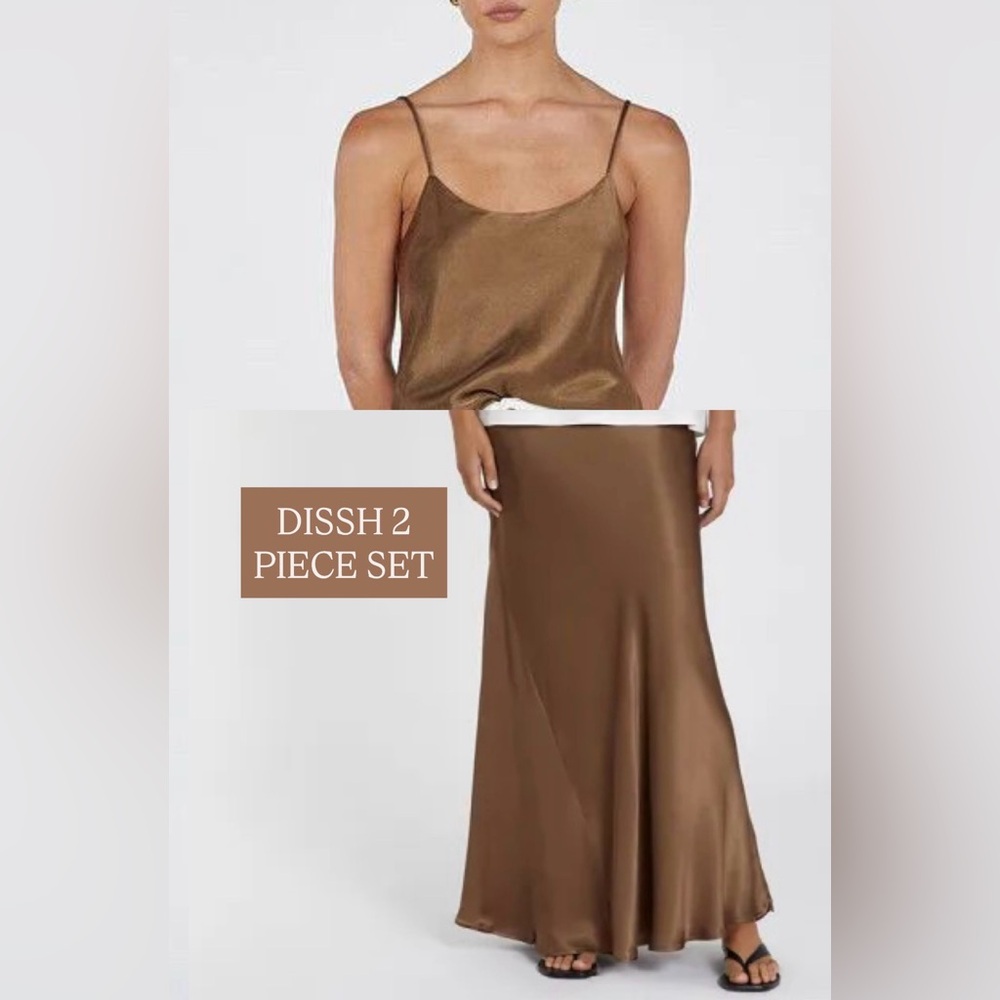 NWT DISSH 2-Piece Satin Set Mya Coco Cami & Charli Maxi Skirt Size US 2